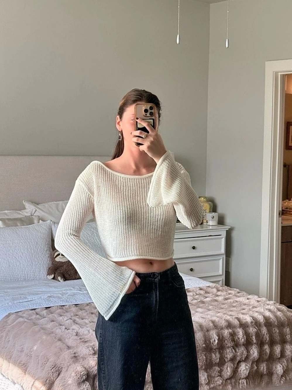 Princess Polly Bell Sleeve Knit Sweater in Cream Size Small/Medium NWT